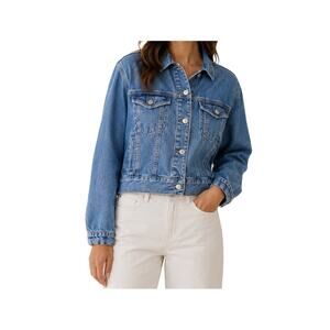 Topshop Cropped Denim Jacket Medium Wash Boxy Trucker Cotton US 8